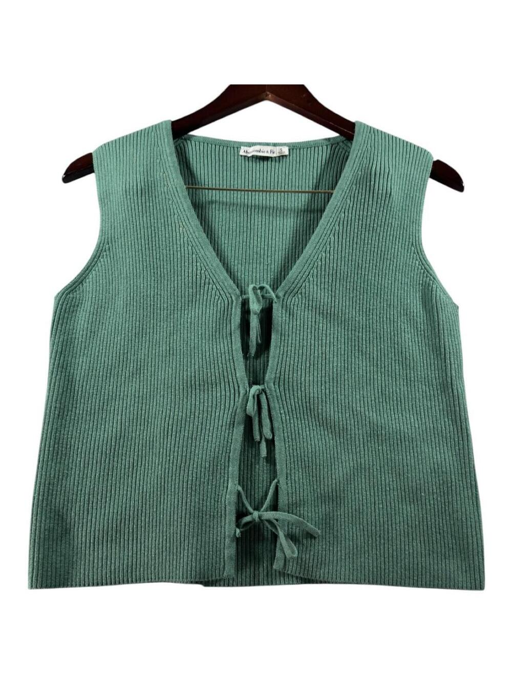 Abercrombie & Fitch Green Ribbed Tie Front Vest Size S